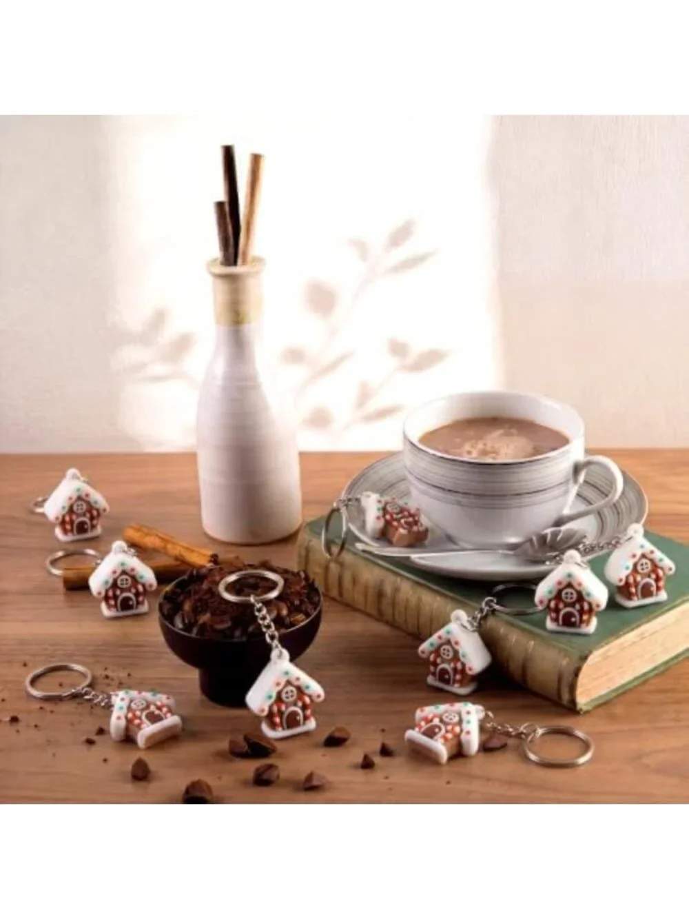50 Pcs Christmas Gingerbread House Keychains & Candy Cane Keyrings - Bulk Set